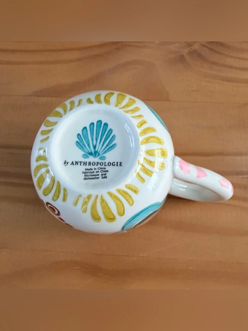 Retired ANTHROPOLOGIE Tropical Floral Seashell AGATA Mug Blue Pink Green